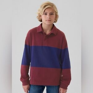Gap Kids Burgundy and Navy Wide-Stripe Rugby Polo | Little Boys/Toddler XS (4-5)